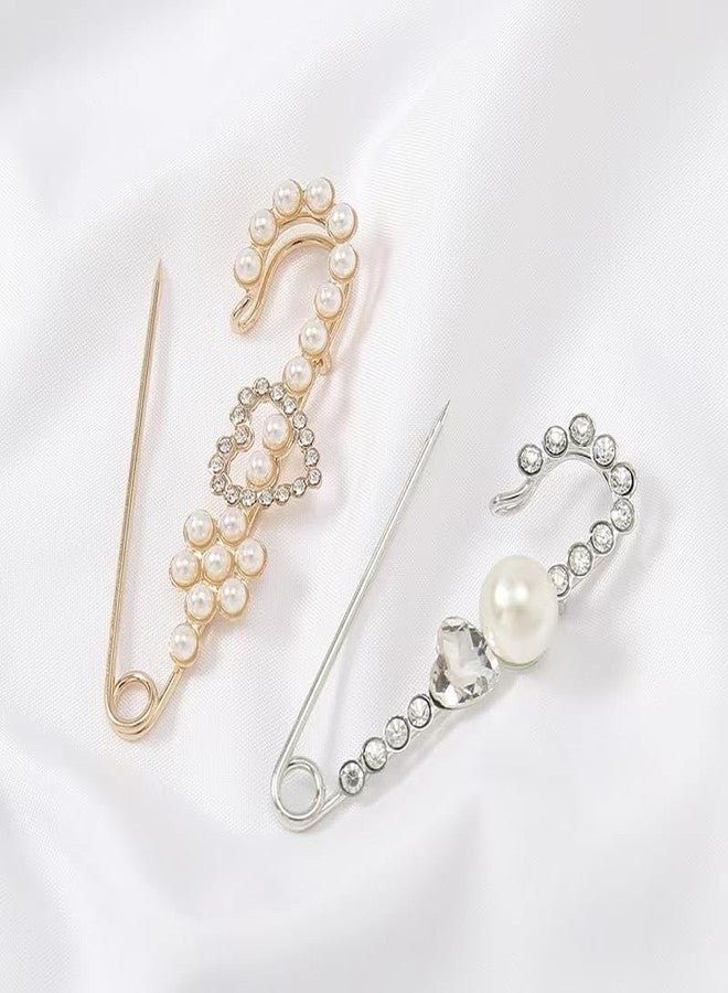 QUJUFIND 4 Pieces Women Brooch Pins Sweater Shawl Clips Faux Crystal Pearl Brooches ，Safety Pins，Clothes Buckle Clips， Dress Clips Shirt Clips for Women (Style-4) - Image 4